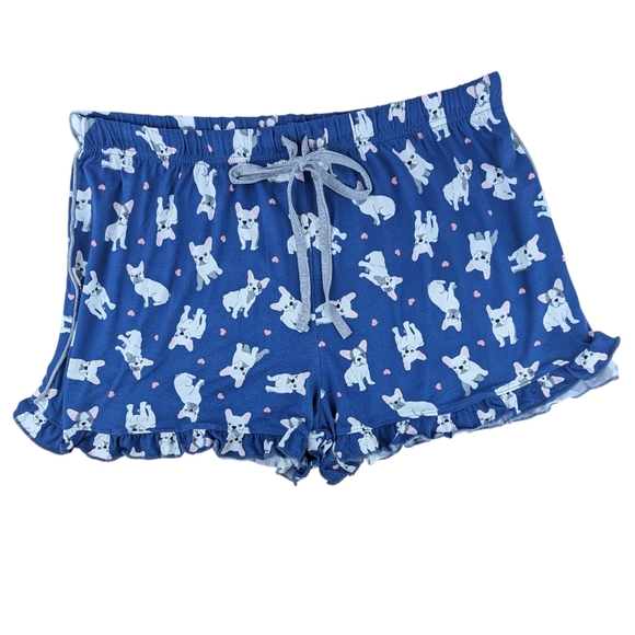 René Rofé French Bulldog Print PJ Set Short Sleeve Top Shorts Navy White L NWT - Picture 9 of 12